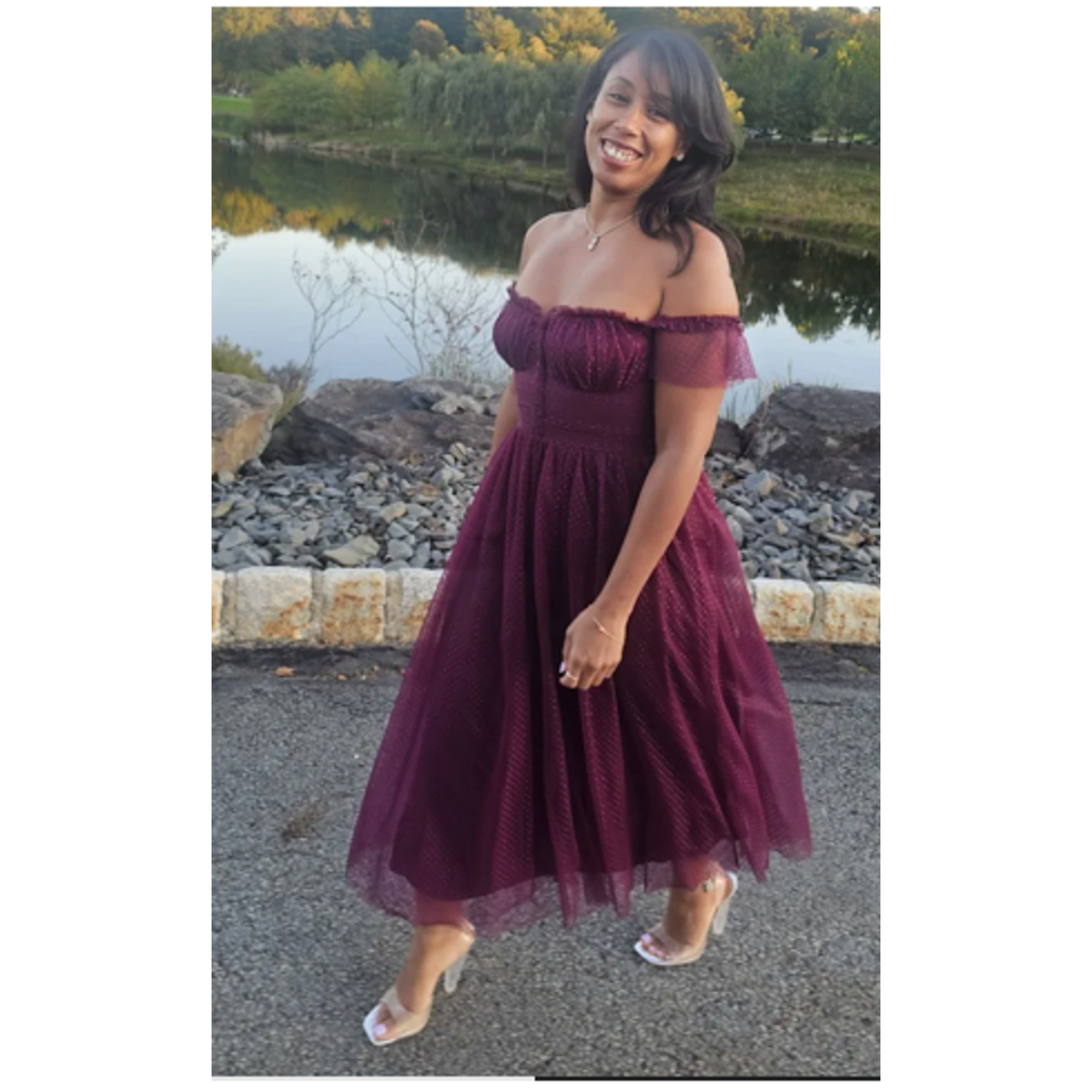 regal radiance burgundy tulle bustier midi dress A-LINE SATIN BUSTIER DRESS CDCD337 main image 0