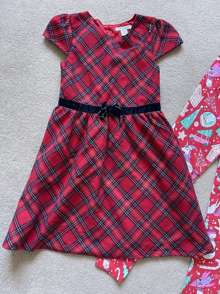Girls Christmas Dress Leggings Tartan Bundle Age 7-8 Years - Image 3 of 4