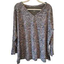 J. Jill Womens Size 2X Simply Supima Paisley Side Slit Tunic Top Olive Green