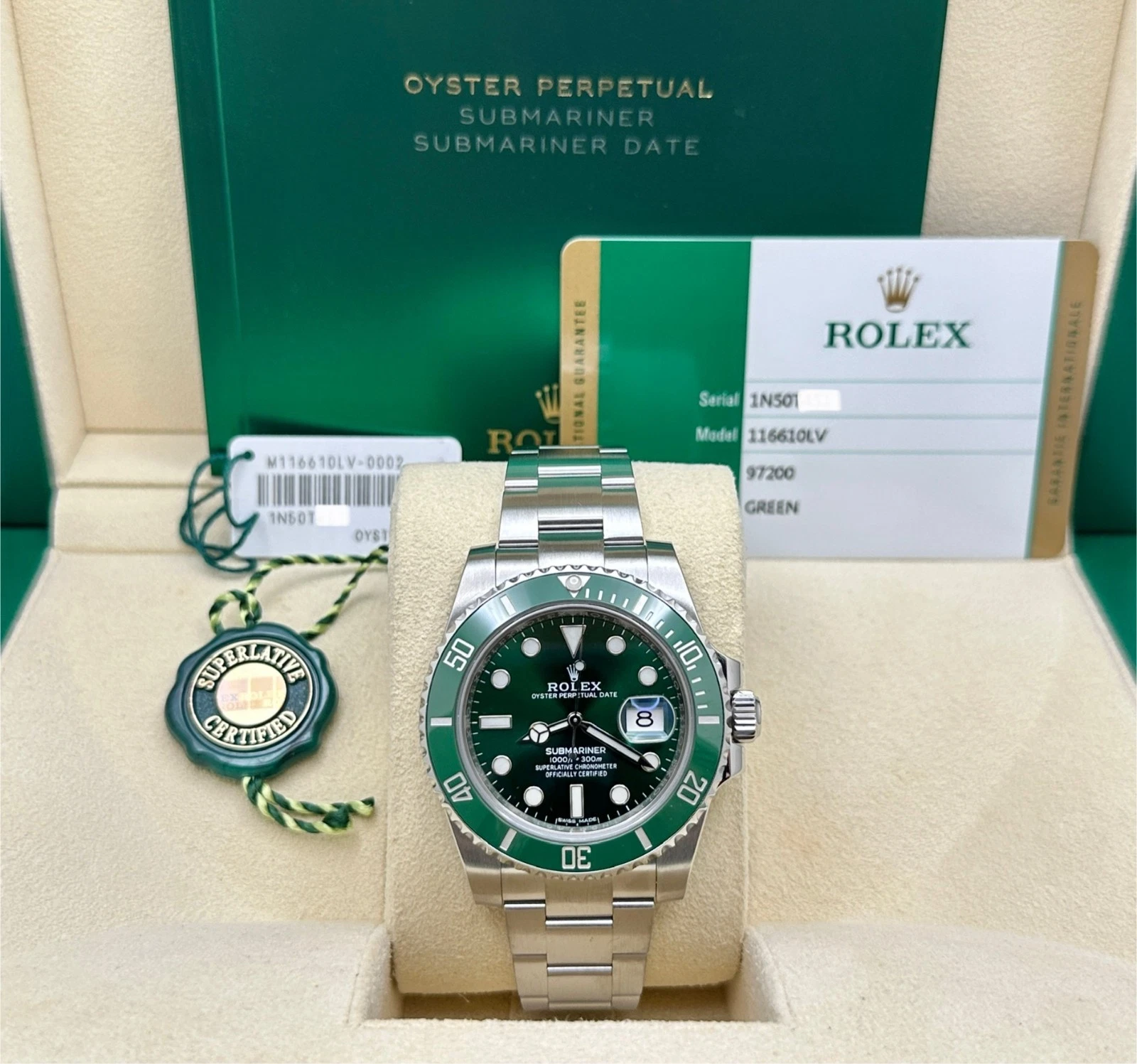 Rolex Submariner Hulk 116610LV 40mm Green Dial Ceramic Bezel Steel Box Paper