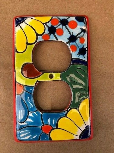 Talavera Double Switch Wall Plate – Handmade Pottery From Mexico, Amigos Design 3 thumbnail image