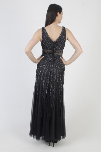 Adrianna Papell Beaded Dress Vtg Y2K Navy Prom Gown Long 2000s Evening Maxi Sz 2 - Picture 6 of 7