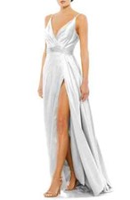 Mac Duggal 12443 Wrap Front Pleated Satin Gown SZ 4 ($598) White