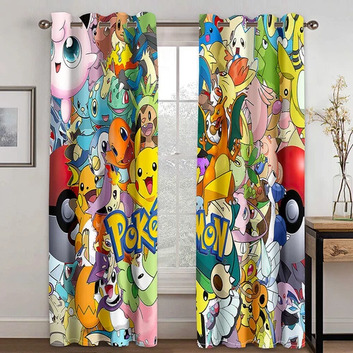 Kids Pokemon Pikachu Thick Thermal Blackout Curtains Eyelet Ring Top Drapes Gift - Picture 73 of 88