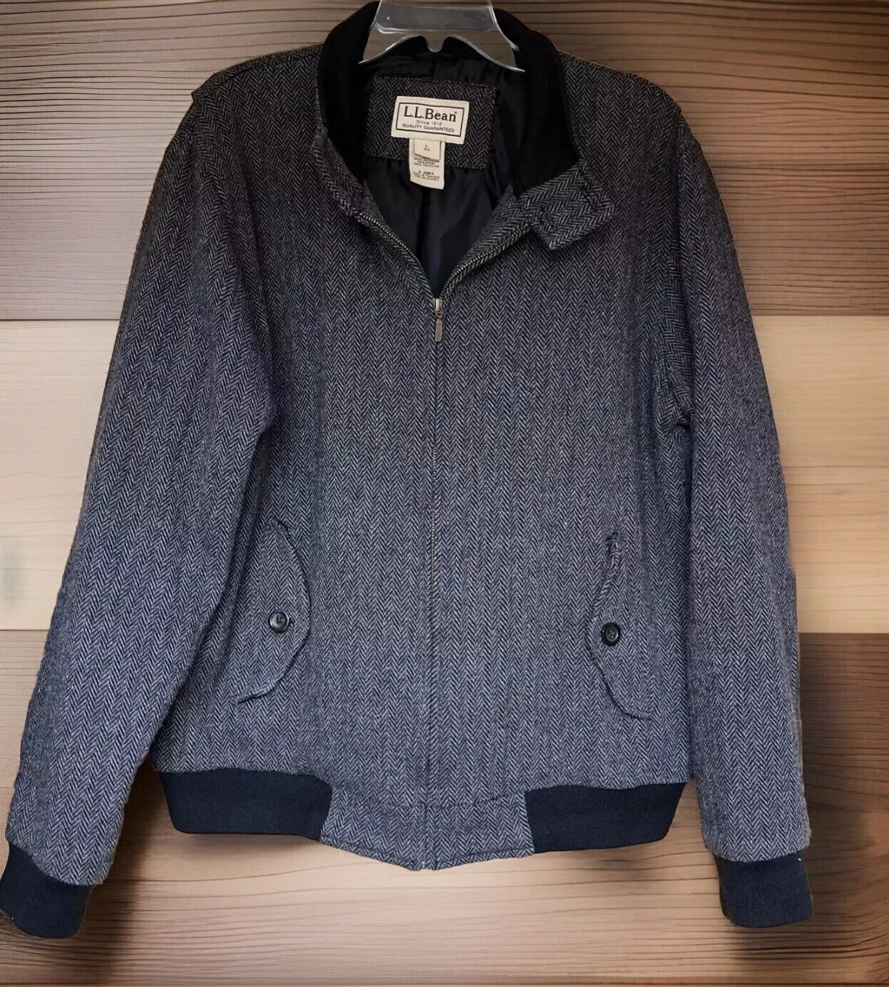 LL Bean Veste Manteau Homme Taille L Gris Laine Mélangée Chemins Classique Zip Isolé 