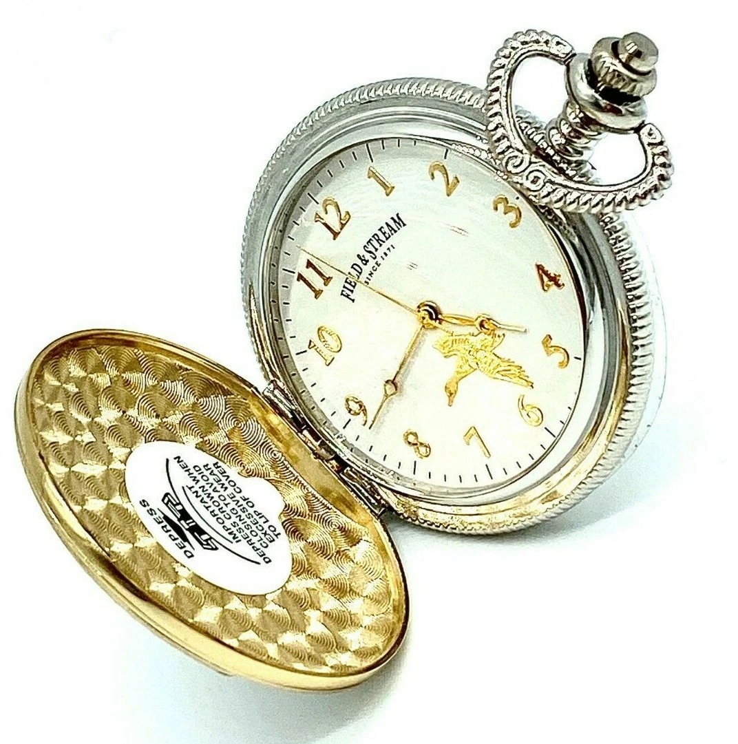 Field Stream Men s Silver Duck Two Toned Round Pocket Watch eBay