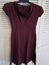 NEW LANDS END S/S SWEATER KNIT DRAPE NECK DRESS BORDEAUX HEATHER XSP X-SMALL PET