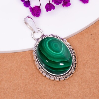 Natural Malachite Designer Gemstone 925 Sterling Silver Pendant