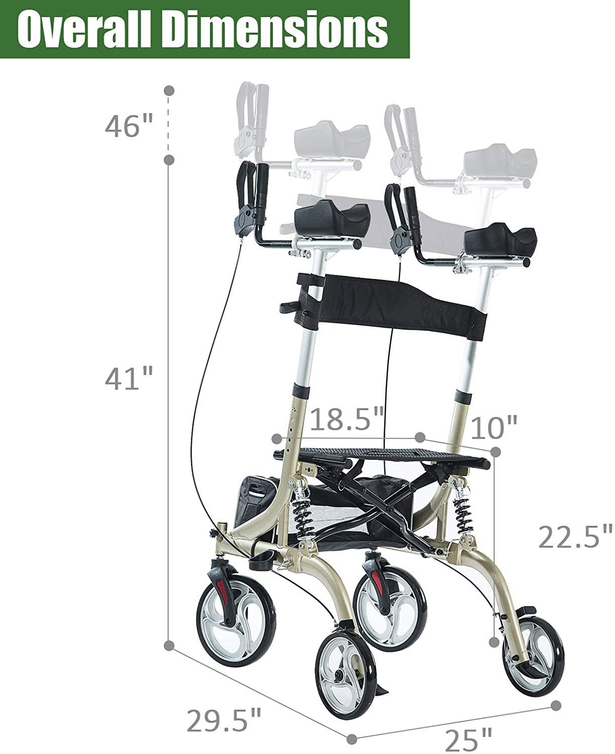 10” BEYOUR WALKER Rollator Walker Upgrade Upright Walking Stand up