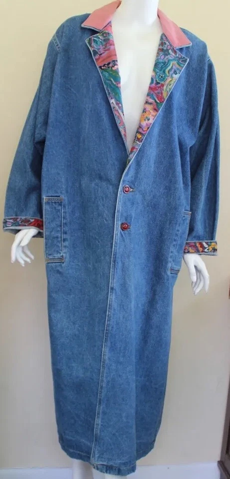 Abrigo chaqueta larga de mezclilla Fiddleheads OSFA S M L XL Art-to-Wear Jean Duster Funky