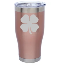 Rose Gold Double Wall Insulated Stainless Steel Tumbler Travel Mug 4 Leaf Clover
