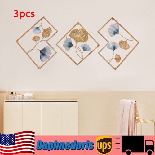 3Pcs Metal Gold+Blue Wall Art Hanging Sculpture Home Art Decor 3D 164 x 70.5cm