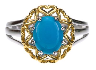 Sterling Silver & !4 KT Yellow gold clad Sleeping Turquoise Ring Size 8
