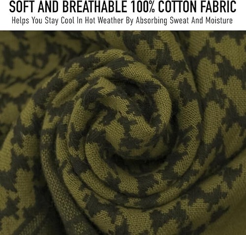 Olive Drab/White Shemagh Heavyweight Tactical Desert Keffiyeh Scarf Cotton 42x42 - Picture 3 of 7