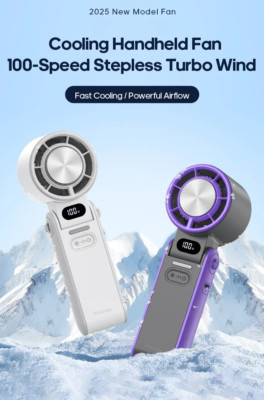 Mini Handheld Fan Foldable USB Rechargeable 3600mAh 100-Speed Turbo Cooling
