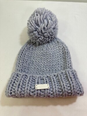 North Face Hand Knit Coziest Beanie Minimal Grey Purple Pom Winter Hat Cap New