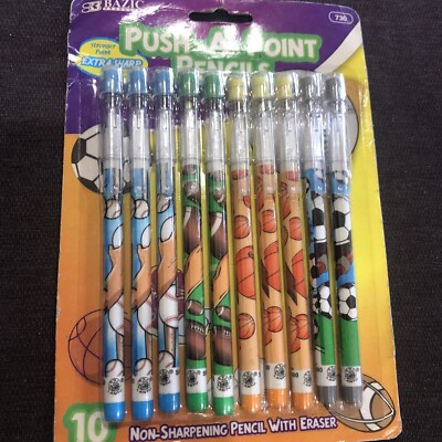 BAZIC Sports Push-A-Point Pencil, Assorted, 10 Per Pack 730