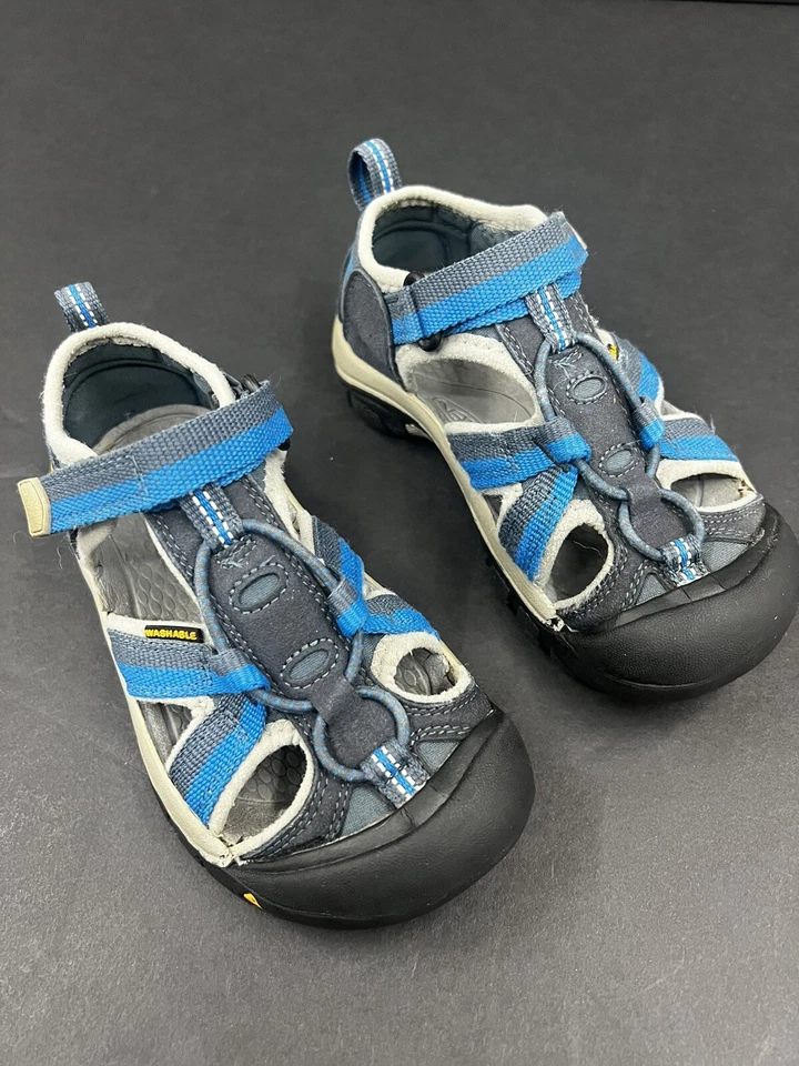 Sandalias impermeables de cuero de lona azul para niños Keen 12 zapatos lavables Foto 2 de 4