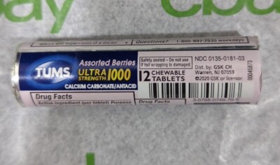 2 Pack of Tums Ultra Strength 1000 Antacid Assorted Berries 12 Chewable Tablets