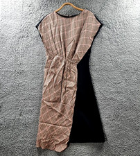 ZARA Womens Dress Size S Black Beige Brown Check Short Sleeve A-line Midi