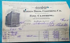 Vignette Billhead Letterhead Ephemera HARRIS BROS. CLOTHING CO ST LOUIS 12 1904