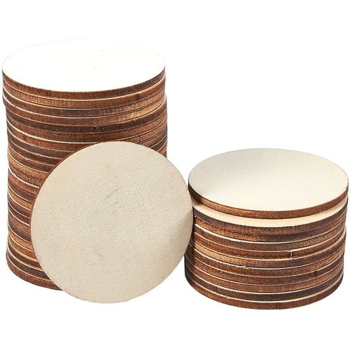 US 50-100 Pack Unfinished Wooden Circle Coaster Wood Round Cutout DIY Crafts 2" - 第 4/20 張圖片