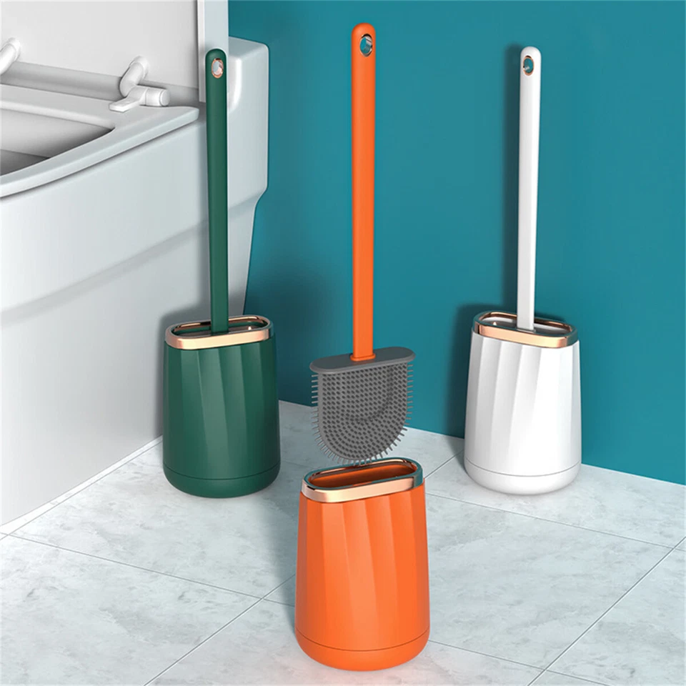 Silicone Cleaner Toilet Brush No Dead Flat Head Soft Bristles Brush With Holder - Image 2 of 4