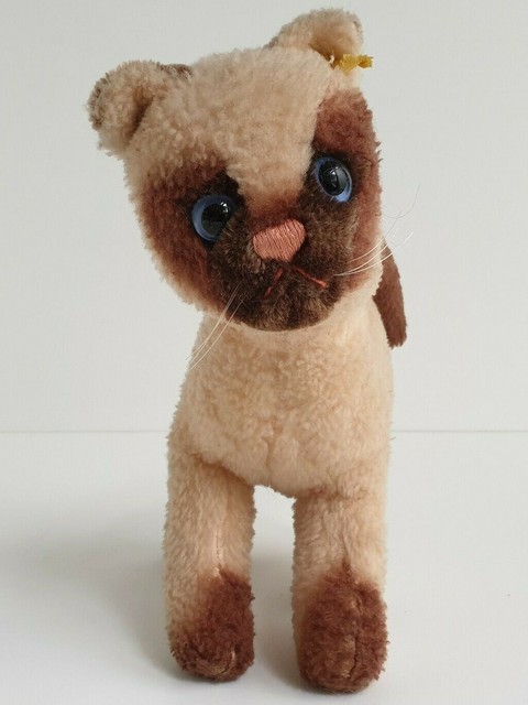 Steiff Siamy Siamese Cat Dralon Plush 22cm 9in ID Button Tag 1970s Vintage Kitty for sale online