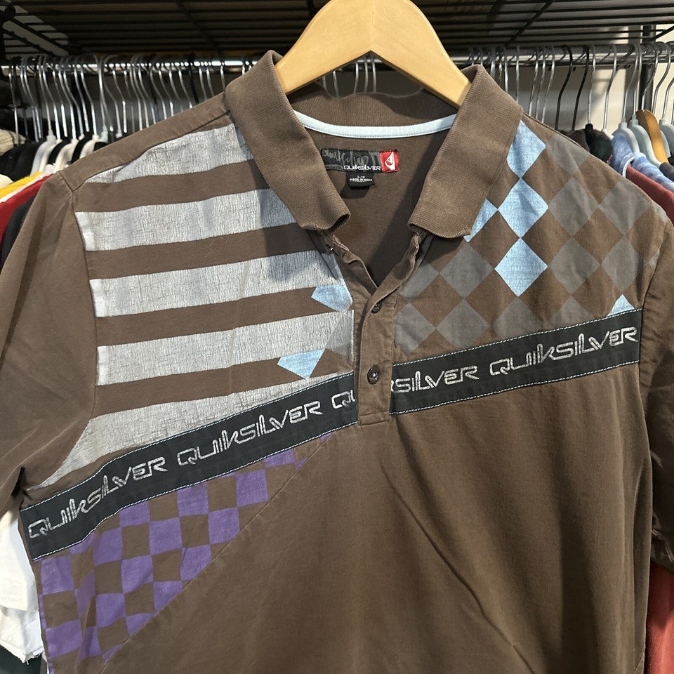 Vintage Y2K Quiksilver Spellout Surf Skate Polo Shirt Large Brown eBay