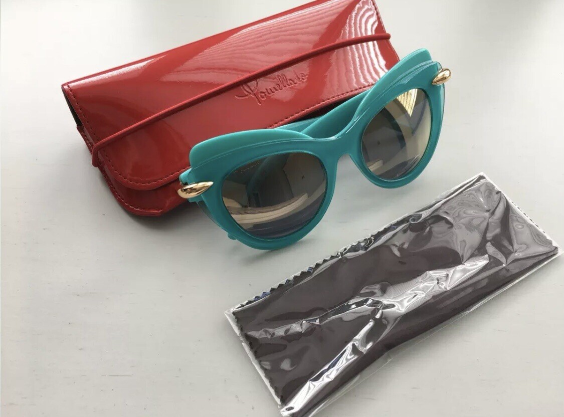Pomellato Turquoise Cat Eye Sunglasses POMELLATO Italian Cat Eye Turquoise & Gold Mirrored  main image 4