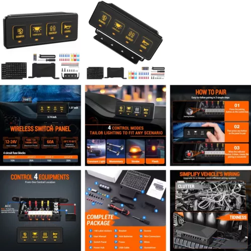 MICTUNING Wireless 4 Gang Switch Panel LED ON-Off Relay Circuit Control Box Kit - Picture 3 of 8