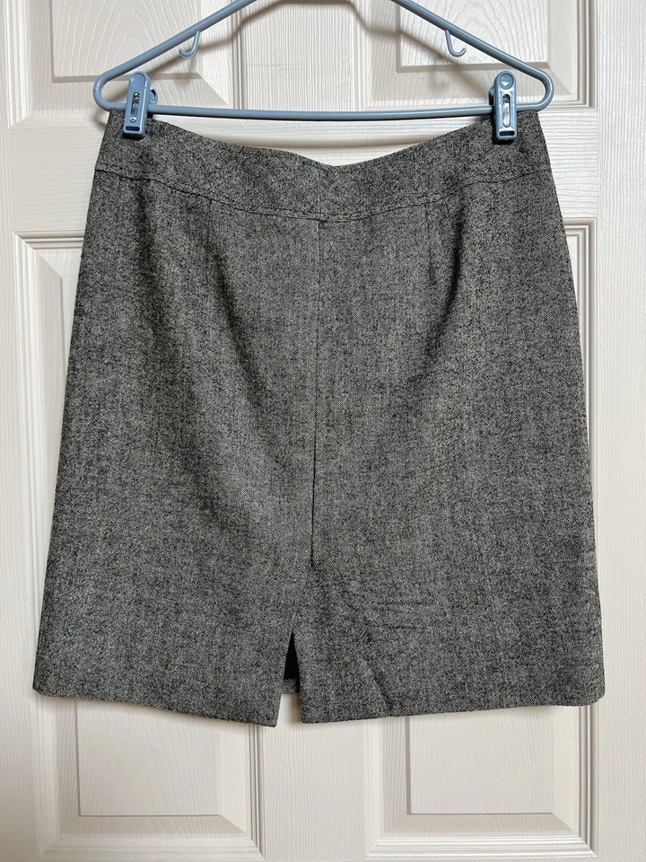 Falda lápiz Eddie Bauer para mujer talla 4 mezcla de lana gris tweed forrada por encima de la rodilla