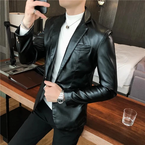 Weiße Herren Anzug Lederjacke / Herren Anzug Blazer Elegant Business Mantel - Bild 6 von 27
