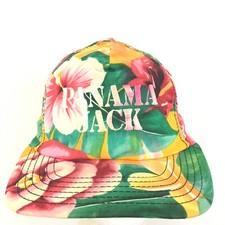 Vtg 80s Panama Jack Hawaiian Cap All Over Spell Out Logo USA Floral Baseball Hat
