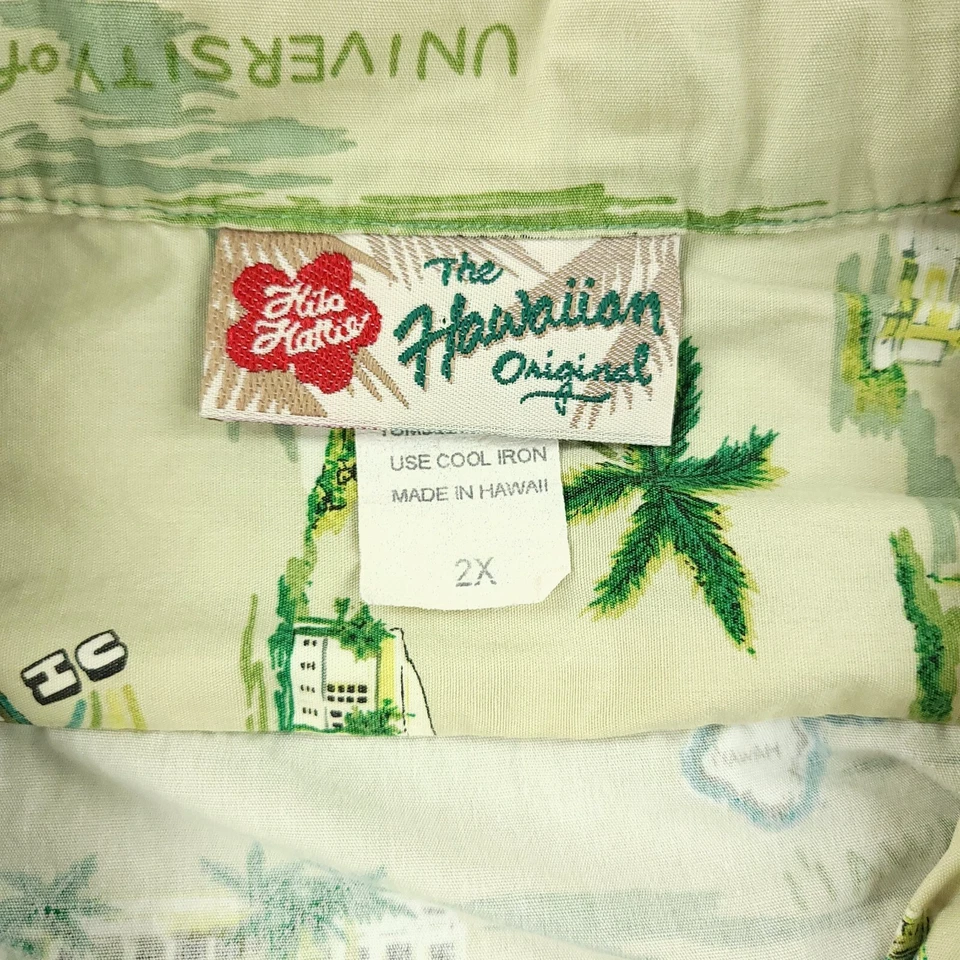 Camisa Hilo Hattie De Colección Para Hombres 2XL XXL Verde Universidad de Hawaii Tropical Aloha Foto 3 de 4