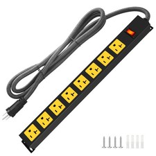 20A 8 Outlet Metal Power Strip, 1200J, 6FT 12 Gauge Cord, Heavy Duty, Garage