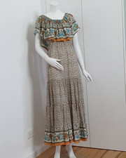 Ivory Sz 8-10 Boho Maxi Dress Dress Floral Print On Or Off Shoulder 