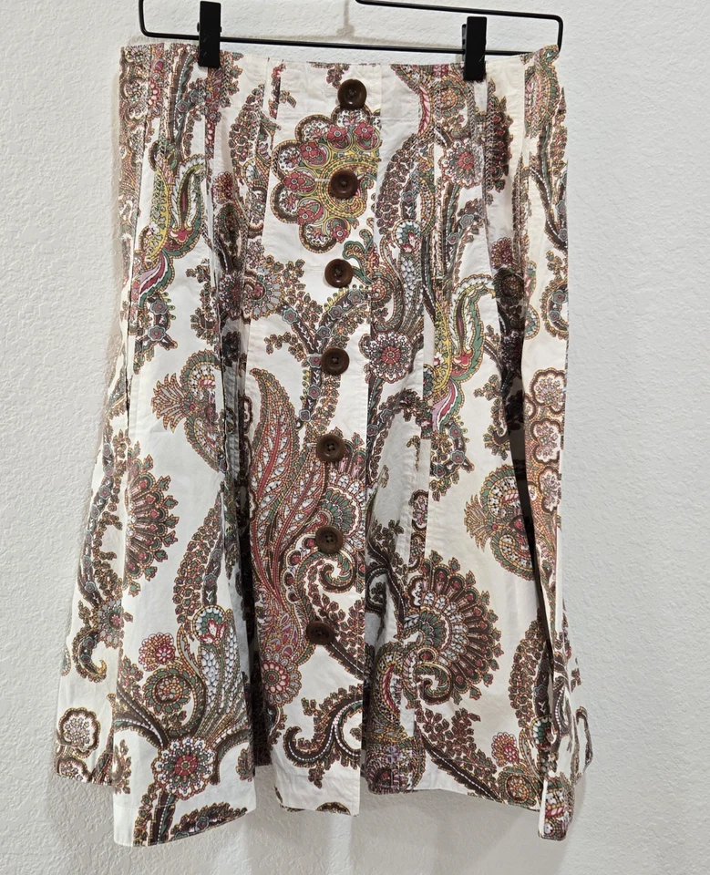 Falda CAbi Boho Para Mujer Talla 8 Cremallera Trasera Floral Paisley Paneles Algodón 35" Cintura Foto 2 de 4