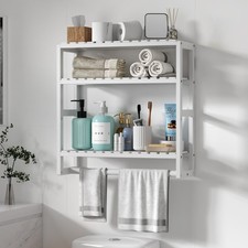 Over Toilet Storage Shelf 3 Tier Bamboo Wall Mount Space Saver Organizer Towel R