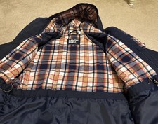 Navy Hood Mens Lands End Medium Vtg Squall Slicker Waterproof Lined Rain Coat