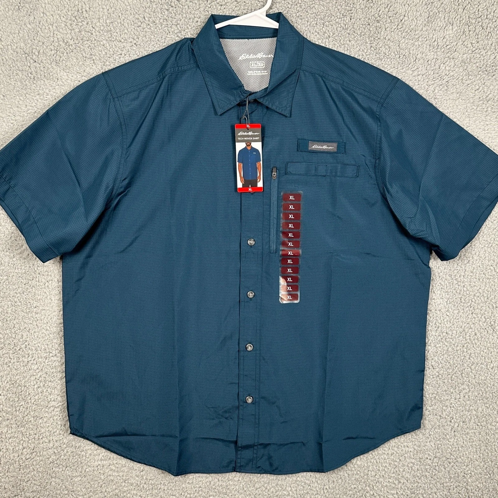 Eddie Bauer Tech Woven Shirt Hiking Mens XL Blue Button Up Vented Pocket NEW