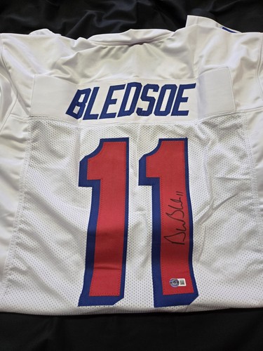 Drew Bledsoe Autographed Signed New England Patriots / Custom Football Jersey / BAS 