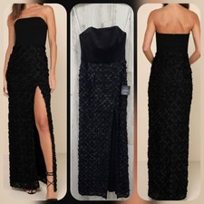 LULUS Ravishing Appeal Black 3D Floral Applique Strapless Maxi Dress Size MEDIUM