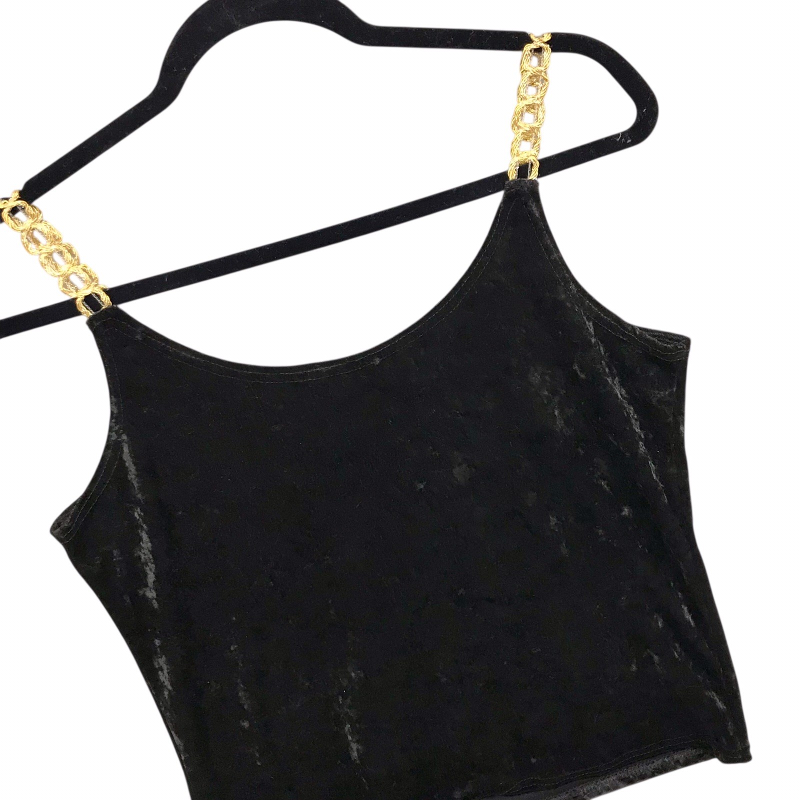 VTG 90’s Y2K Sostanza Velvet Tank Top Black Gold Braided Straps Whimsi Sz M/L