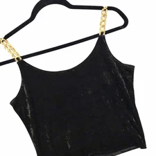 VTG 90’s Y2K Sostanza Velvet Tank Top Black Gold Braided Straps Whimsi Sz M/L
