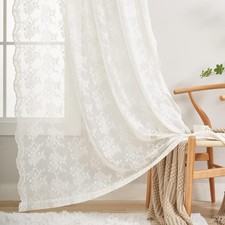 YJ YANJUN Lace Curtains 90 Inches Long for 52"W x 90"L Pack of 2 , Ivory