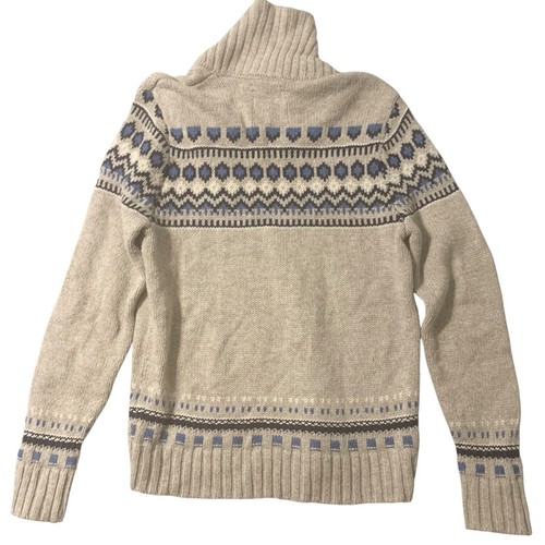 American Eagle Sweater Men MED Beige Blue Fair Isle Shawl Collar Heritage Dad - Picture 3 of 18