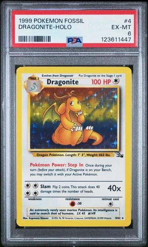 1999 POKEMON FOSSIL #4 DRAGONITE-HOLO PSA 6