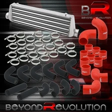 Universal 27"x7" Intercooler 90 Degree 2.5" Piping Kit +Red Coupler Clamps Black