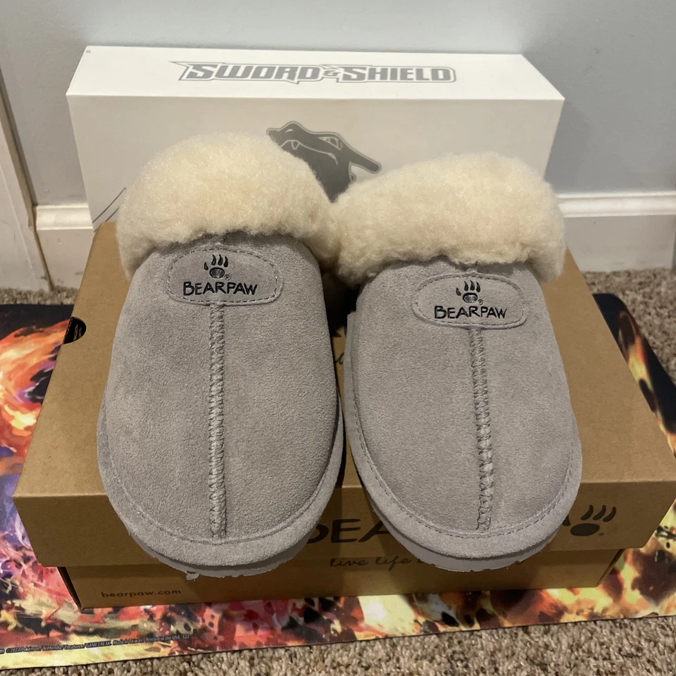 Bearpaw Mujer Zapatillas Grises Con Piel!  Loki talla 7. ¡Cómodo y cálido! ¡Nuevo con caja! Foto 4 de 4